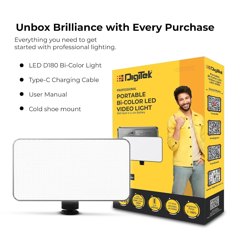 DigiTek Portable Bi-Color LED Video Light With Built In Battery (D180) view 3